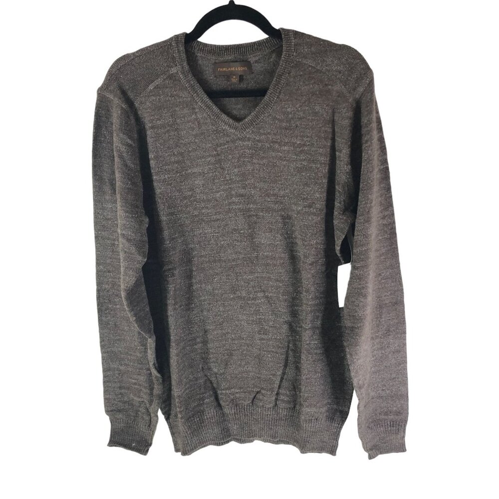Fairlane & Sons Mens V-Neck Sweater Cotton Blend Brown Size M